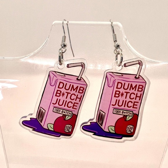 Dumb B* Juice Box Earrings - Funny Earrings - Teen Earrings - Juice Earrings - Picture 1 of 8